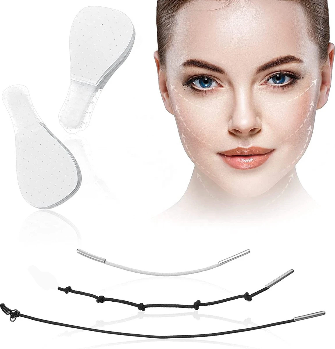 Facelift Tape - Face Tape - Gezicht Tape - Face Tape Lift - Beauty Tape - Facelift Tape Met Elastiek - 40 Stickers + 3 Verschillende Touwtjes 3 Facelift Tape - Face Tape - Gezicht Tape - Face Tape Lift - Beauty Tape - Facelift Tape Met Elastiek - 40 Stickers + 3 Verschillende Touwtjes