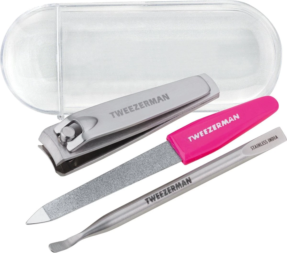 Tweezerman Mini Nagelset - RVS - Manicureset Met Nagelvijl, Nagelknipper, Bokkenpoot En Nagelriemknipper - Roze 4 Tweezerman Mini Nagelset - RVS - Manicureset Met Nagelvijl, Nagelknipper, Bokkenpoot En Nagelriemknipper - Roze - Afbeelding 2
