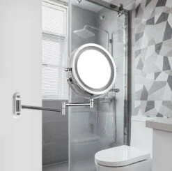 360° Draaibaar LED Scheerspiegel Met 5X Vergroting - 3 Lichtstanden - Dimstanden - Badkamerspiegel Met Natuurlijk Licht - Make-up Spiegel - Draadloos - Werkt Op Batterijen