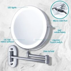 Auxmir Cosmetische Spiegel Met 1X / 10X Vergroting LED Verlichting, Dimbare Make-up Spiegel Met Touch Schakelaar USB Oplaadbare, Scheerspiegel 360 ° Draaibare Muurbeugel Voor Badkamer, Spa En Hotel -Maybelline Shop 1200x1200 2301