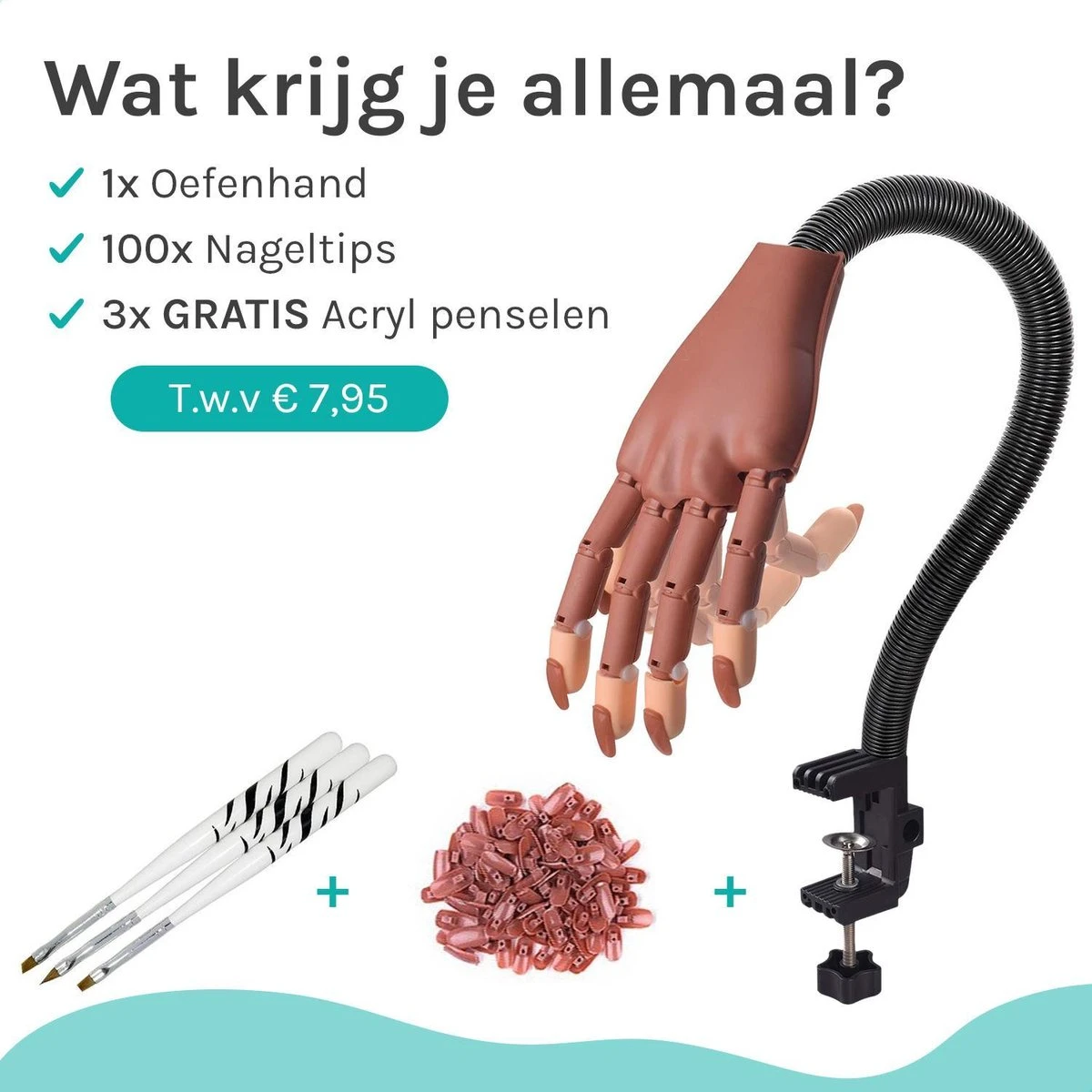 Oefenhand Voor Nagels Incl. 100 Nageltips + Acryl Penselen - Nagellak – Polygel – Acryl Nagels – Nail Art - Kunstnagels - Gelnagels – Nailtrainer 9 Oefenhand Voor Nagels Incl. 100 Nageltips + Acryl Penselen - Nagellak – Polygel – Acryl Nagels – Nail Art - Kunstnagels - Gelnagels – Nailtrainer - Afbeelding 7