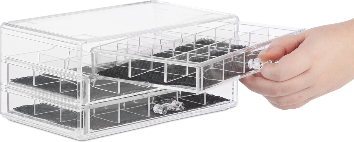 Relaxdays Make-up Organizer Acryl - 3 Lades Met Vakken Acrylbox - Cosmeticabox Opbergdoos - Doorzichtig 12 Relaxdays Make-up Organizer Acryl - 3 Lades Met Vakken Acrylbox - Cosmeticabox Opbergdoos - Doorzichtig - Afbeelding 10