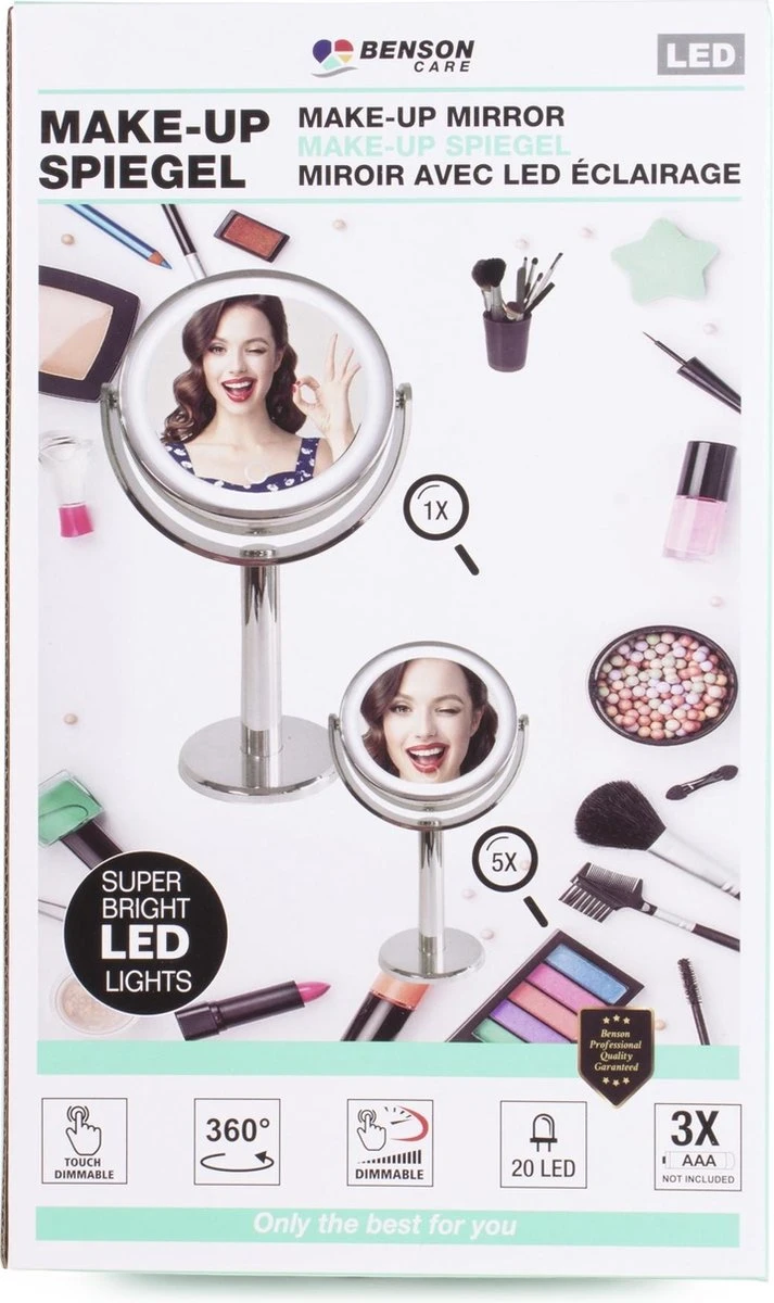 Benson Make Up Spiegel - LED Touch - Dimbaar - 2-Zijdig- Chroom 5 Benson Make Up Spiegel - LED Touch - Dimbaar - 2-Zijdig- Chroom - Afbeelding 3