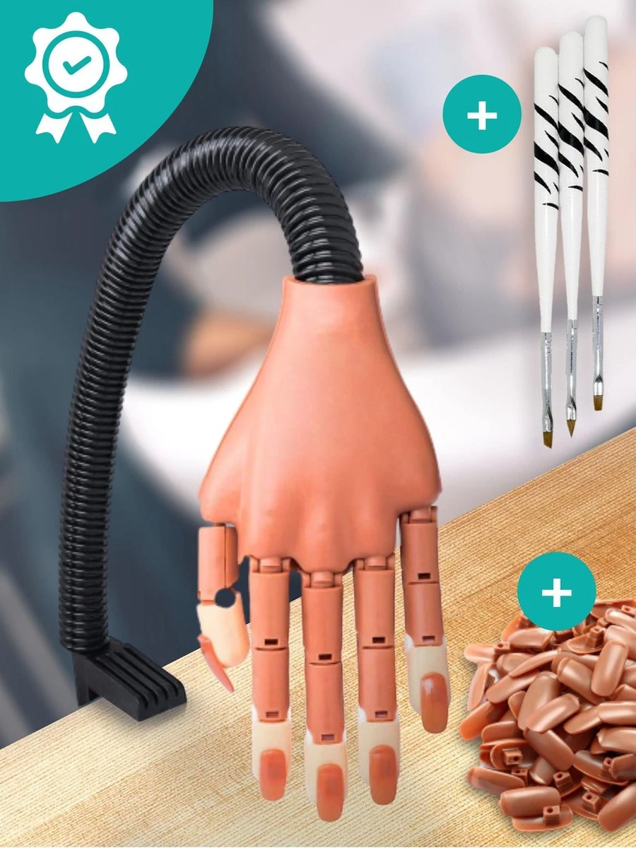 Oefenhand Voor Nagels Incl. 100 Nageltips + Acryl Penselen - Nagellak – Polygel – Acryl Nagels – Nail Art - Kunstnagels - Gelnagels – Nailtrainer 3 Oefenhand Voor Nagels Incl. 100 Nageltips + Acryl Penselen - Nagellak – Polygel – Acryl Nagels – Nail Art - Kunstnagels - Gelnagels – Nailtrainer